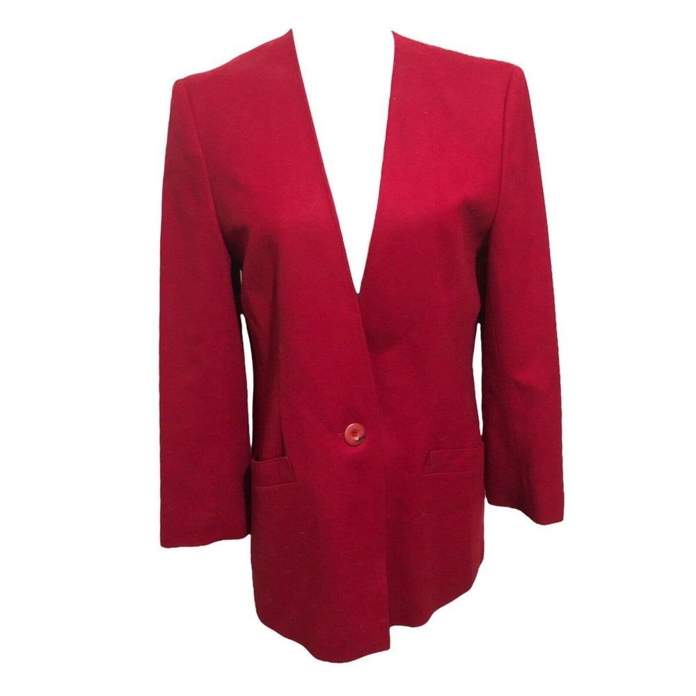 Women’s Miss‎ Pendleton Blazer Sz 8 Red 1 Button Vintage 100% Pure Virgin Wool